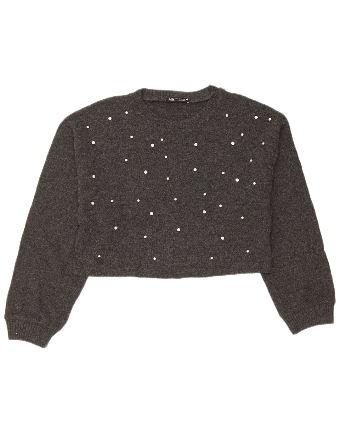 Suéter feminino Zara com gola canoa e decote em barco, Reino Unido 10, pequeno, cinza, poliéster