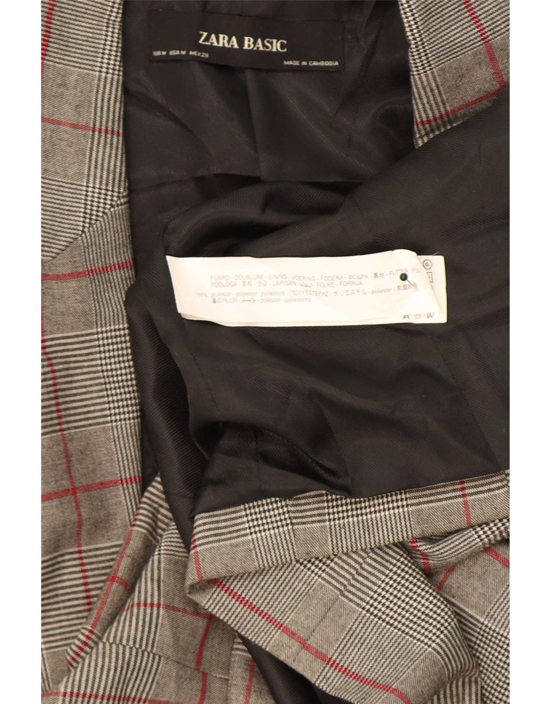 Jaqueta blazer feminina Zara com 1 botão Reino Unido 12 poliéster xadrez cinza médio