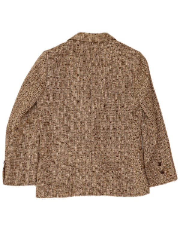 Jaqueta blazer feminina vintage com 2 botões Reino Unido 10 pequena bege manchada