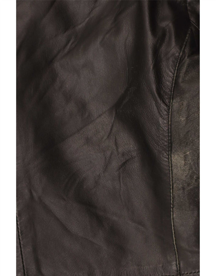 Jaqueta blazer feminina vintage de couro com 3 botões Reino Unido 14 couro preto médio