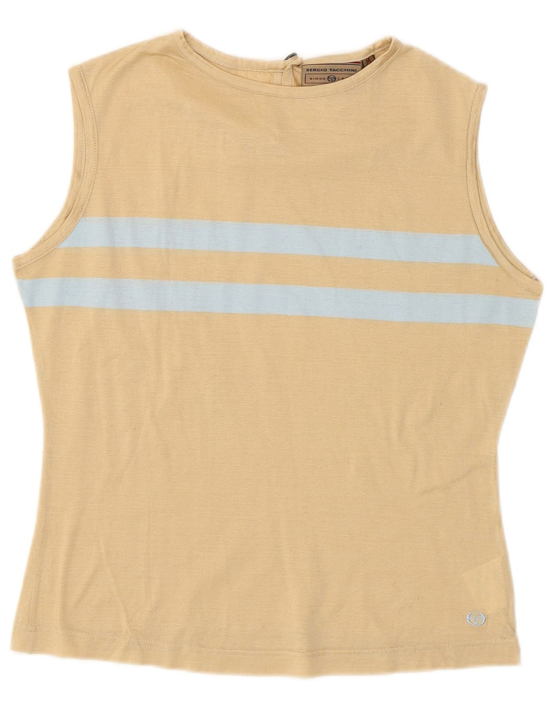 Colete feminino Sergio Tacchini UK 12 algodão colorblock bege médio