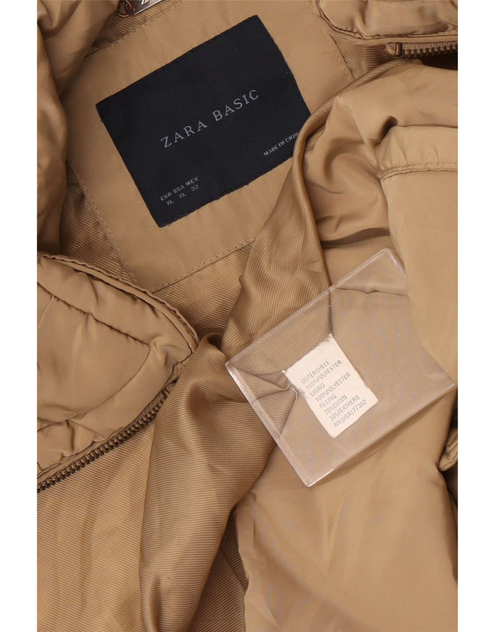 Jaqueta acolchoada feminina Zara UK 18 XL poliéster bege