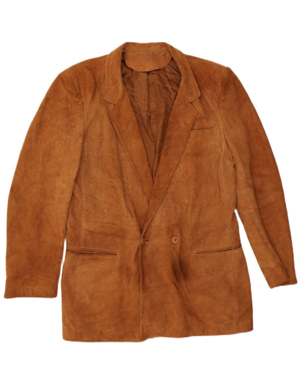 Jaqueta blazer masculina vintage de camurça com peito duplo IT 52 XL couro marrom