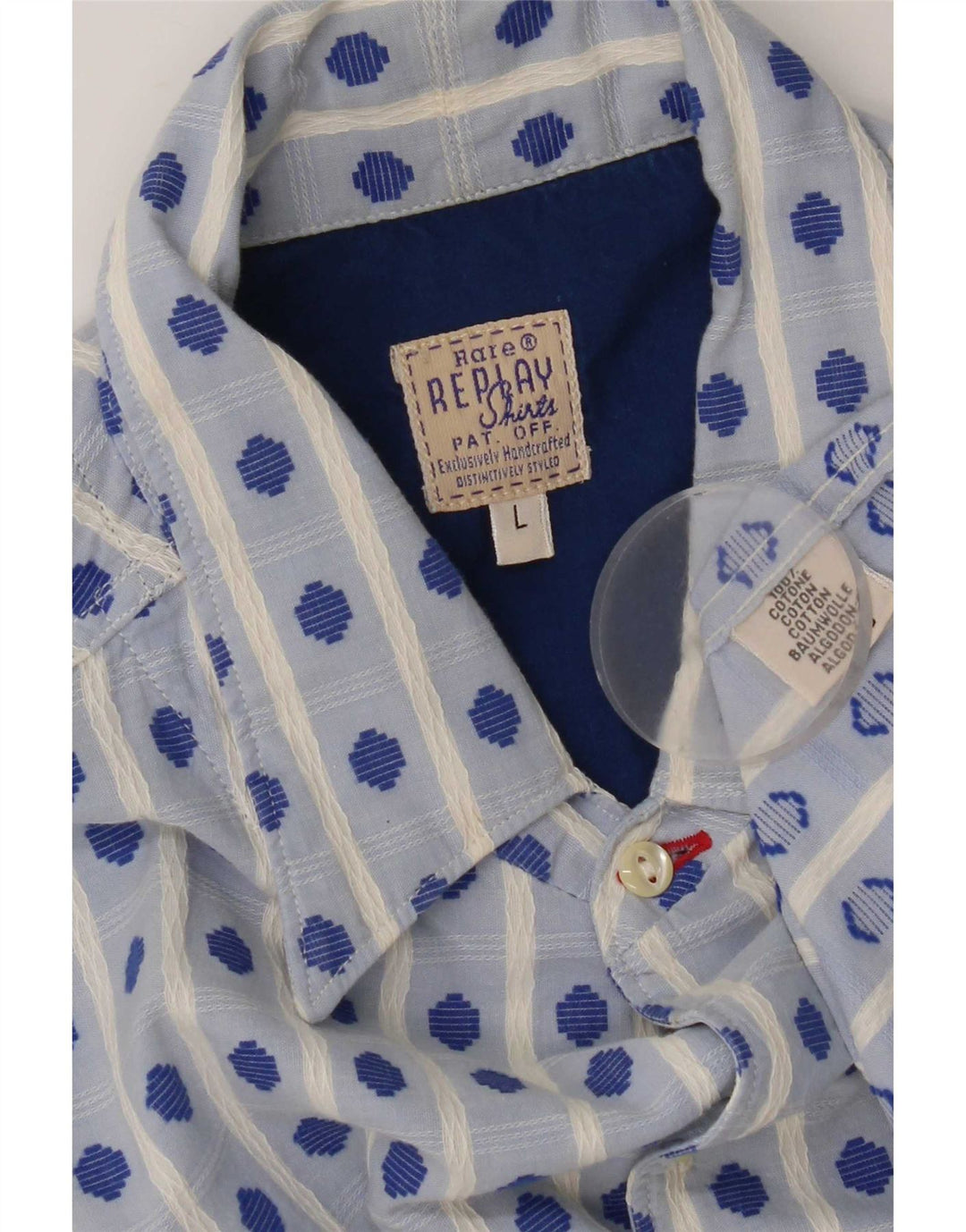 Camisa masculina Replay grande algodão geométrico azul