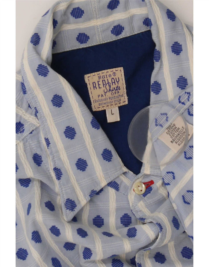 Camisa masculina Replay grande algodão geométrico azul