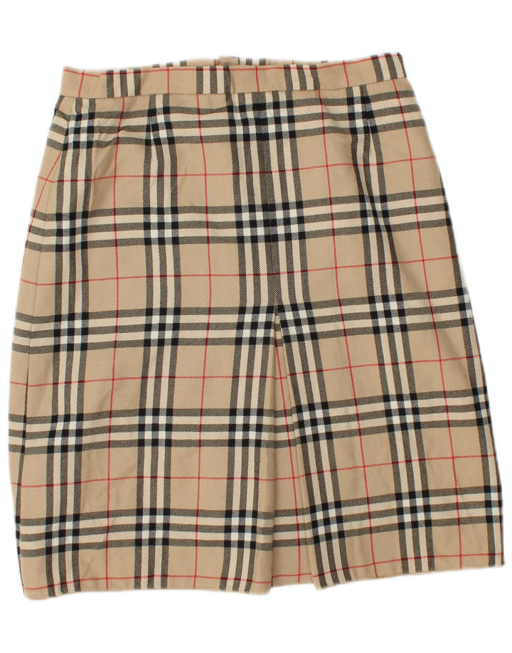 Saia lápis feminina vintage W30 xadrez bege médio