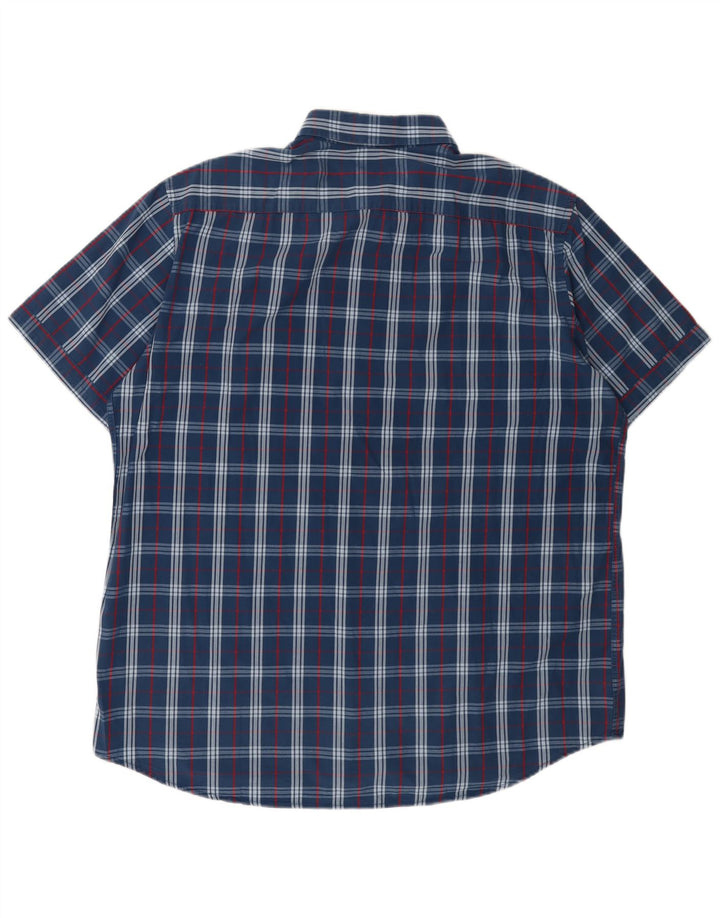 Camisa masculina Carrera de manga curta regular fit 2XL algodão xadrez azul