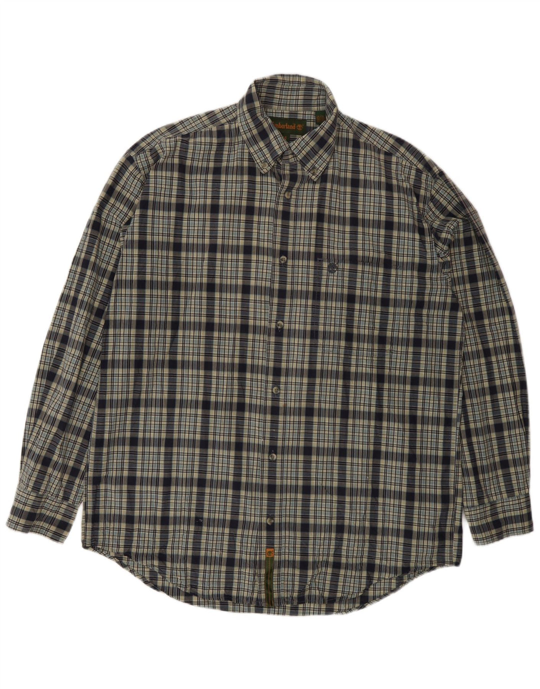 Camisa masculina Timberland médio azul xadrez algodão
