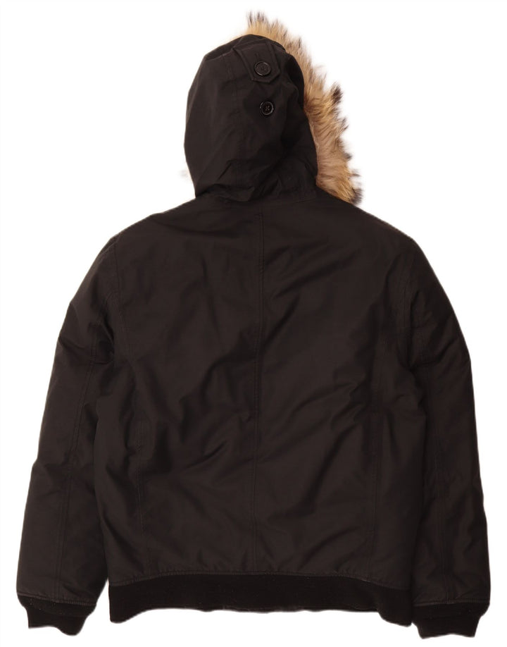 Jaqueta bomber masculina Aigle com capuz Reino Unido 38/40 algodão preto médio