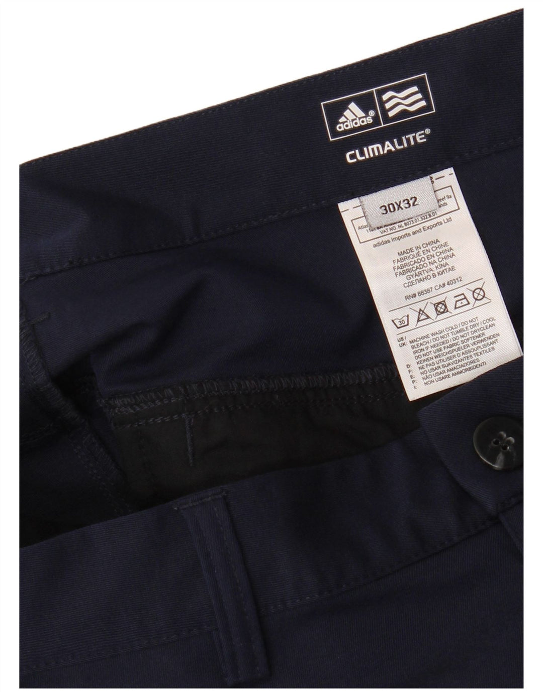 Calças Chino ADIDAS Mens Climalite Straight W30 L32 Azul Marinho Poliéster