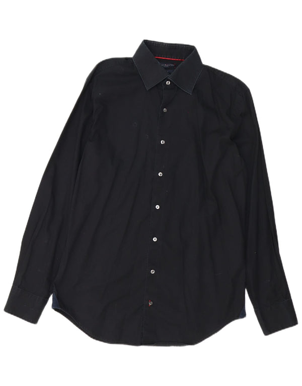 Camisa masculina Tommy Hilfiger sob medida tamanho 40 15 1/2 algodão preto médio