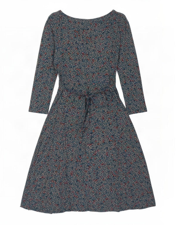 Vestido feminino Fat Face manga 3/4 linha A UK 10 pequeno azul floral viscose
