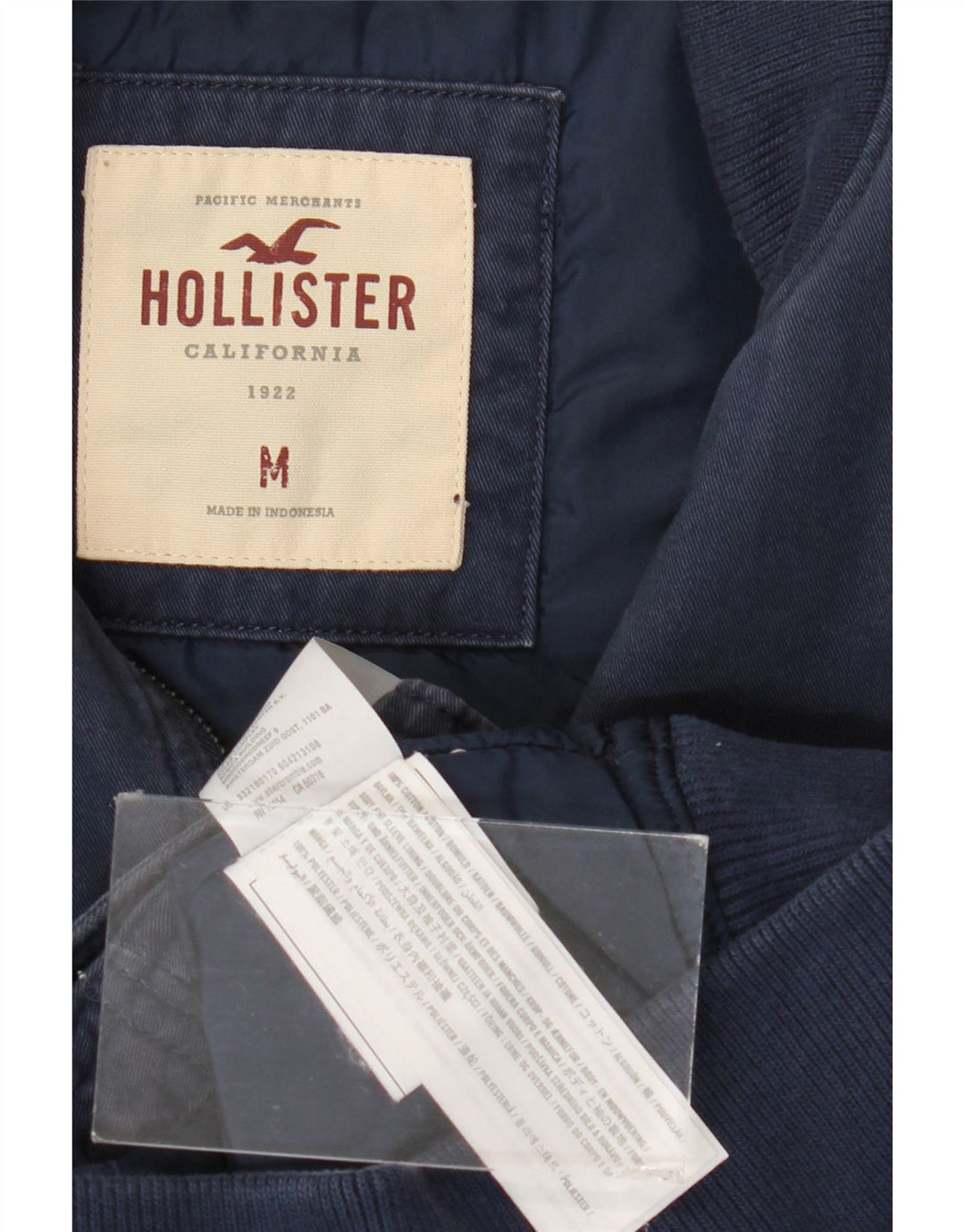 Jaqueta bomber masculina Hollister Reino Unido 38 algodão azul marinho médio