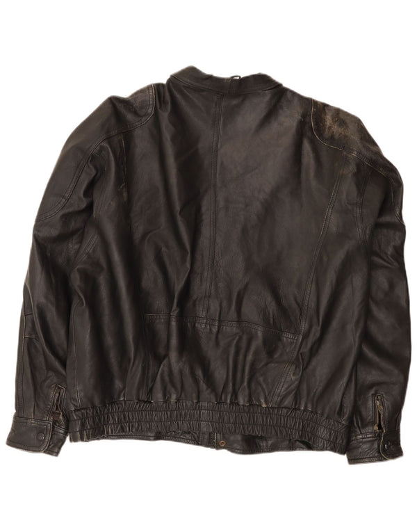 Jaqueta bomber de couro masculina vintage IT 54 2XL preta