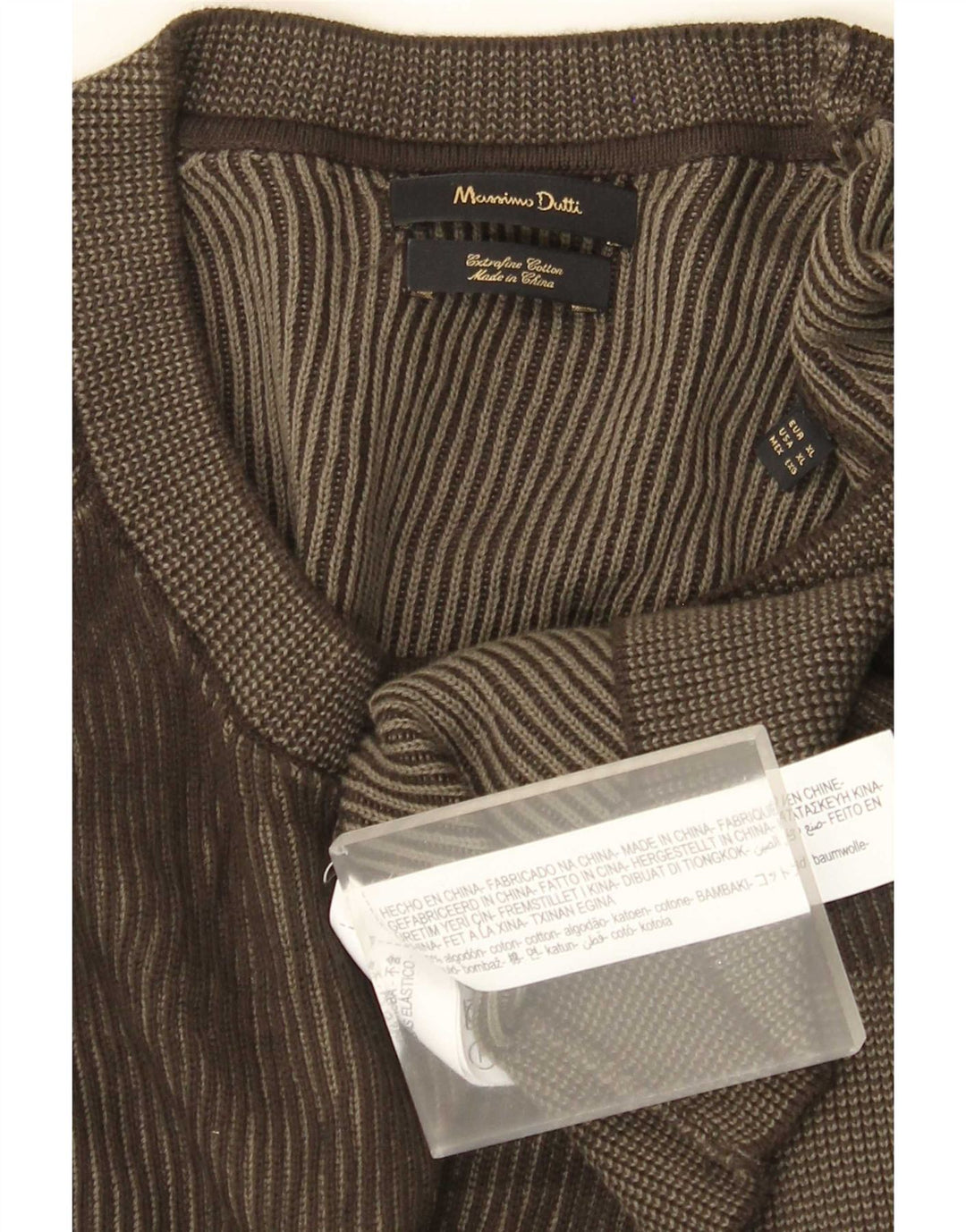 Suéter masculino Massimo Dutti com gola redonda e algodão cáqui XL
