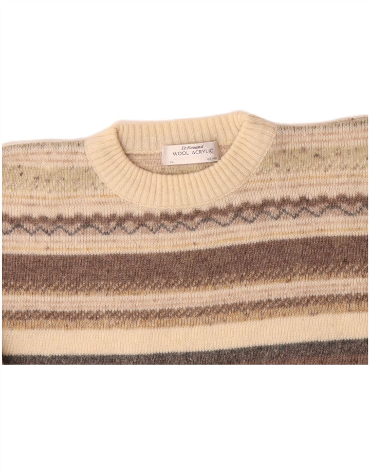 ST. Suéter masculino BERNARD com gola redonda tamanho 44/46 XL bege Fair Isle