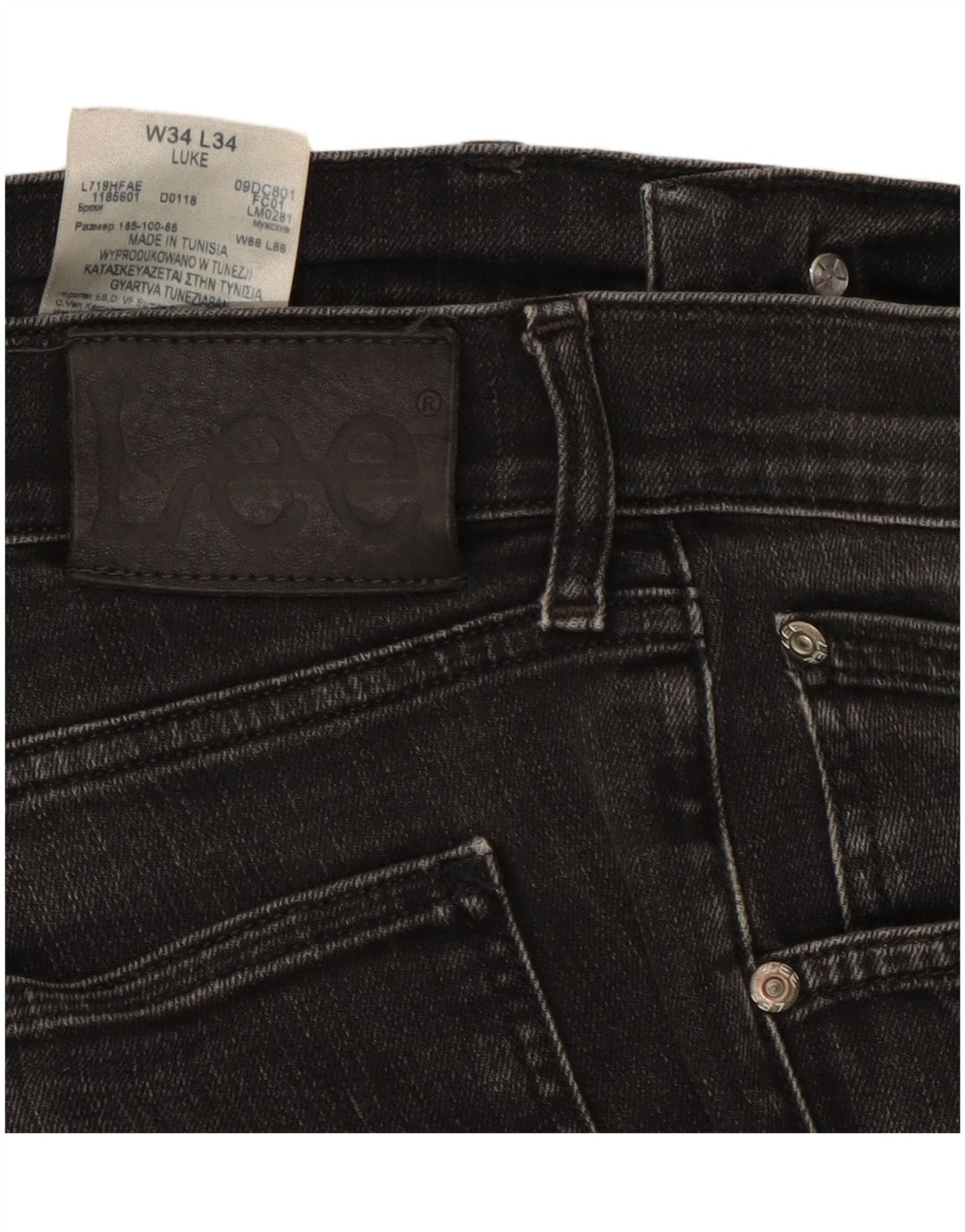 Lee Mens Luke Skinny Jeans W34 L34 Algodão Preto