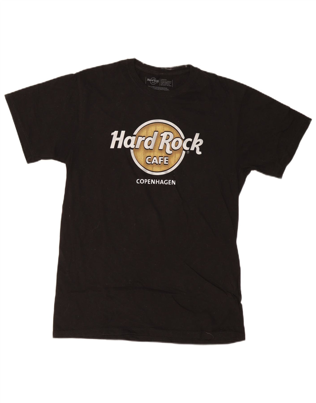 Camiseta masculina Hard Rock Cafe Copenhagen com estampa gráfica de algodão preto médio