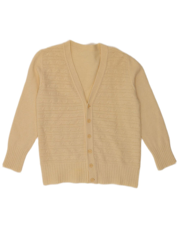 Suéter cardigã feminino vintage UK 10 pequeno bege