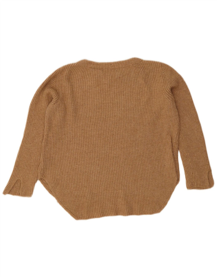 Suéter feminino Marks & Spencer com gola canoa Reino Unido 14 grande bege poliamida