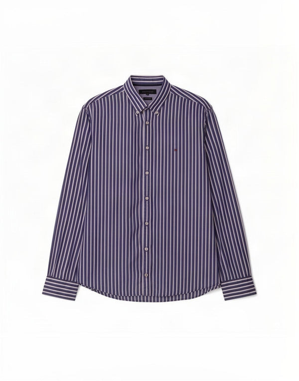 Camisa masculina Tommy Hilfiger New York Fit XL azul marinho listrado algodão