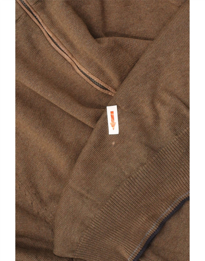 Suéter masculino Massimo Dutti com zíper e gola média cáqui