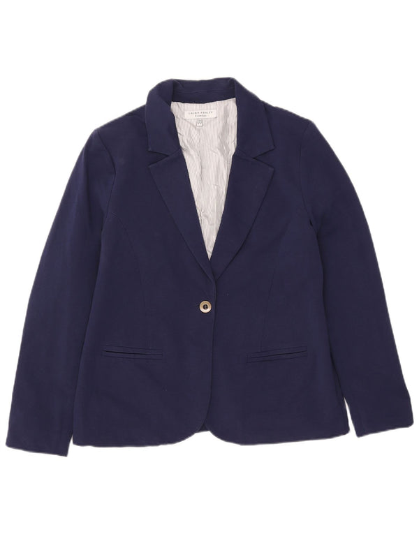 Jaqueta blazer feminina Laura Ashley com 1 botão Reino Unido 14 grande algodão azul marinho