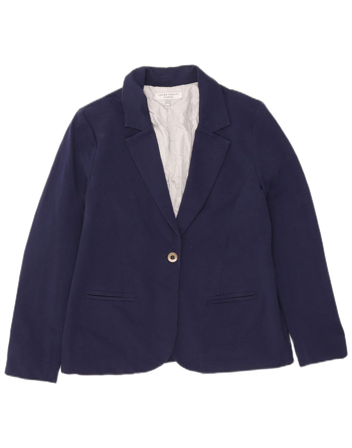 Jaqueta blazer feminina Laura Ashley com 1 botão Reino Unido 14 grande algodão azul marinho