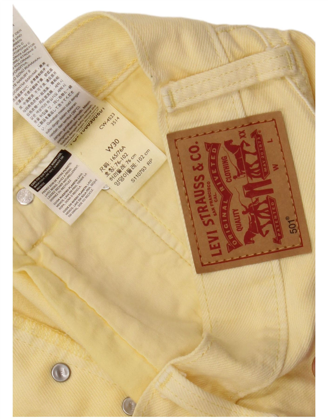 Shorts jeans feminino 501 da Levi's W30 algodão amarelo médio