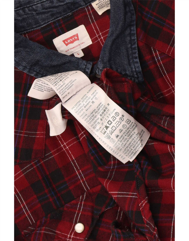 Camisa masculina de flanela Levi's grande algodão xadrez vermelho