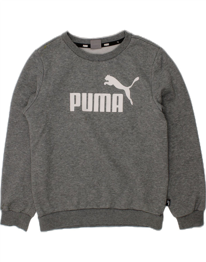 PUMA Girls Graphic Sweatshirt Jumper 9-10 Years Grey Cotton Vintage Puma and Second-Hand Puma from Messina Hembry 