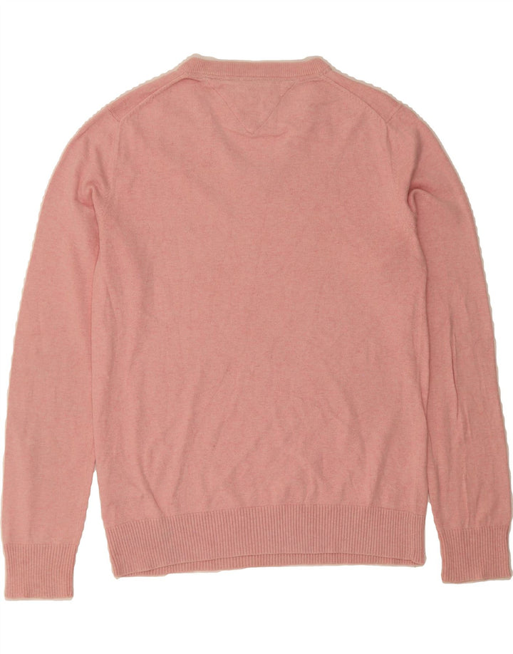 TOMMY HILFIGER Mens V-Neck Jumper Sweater Small Pink Cotton Vintage Tommy Hilfiger and Second-Hand Tommy Hilfiger from Messina Hembry 