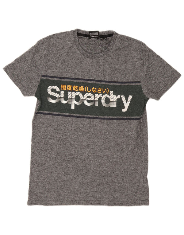 Camiseta masculina Superdry regular gráfica top algodão manchado cinza médio