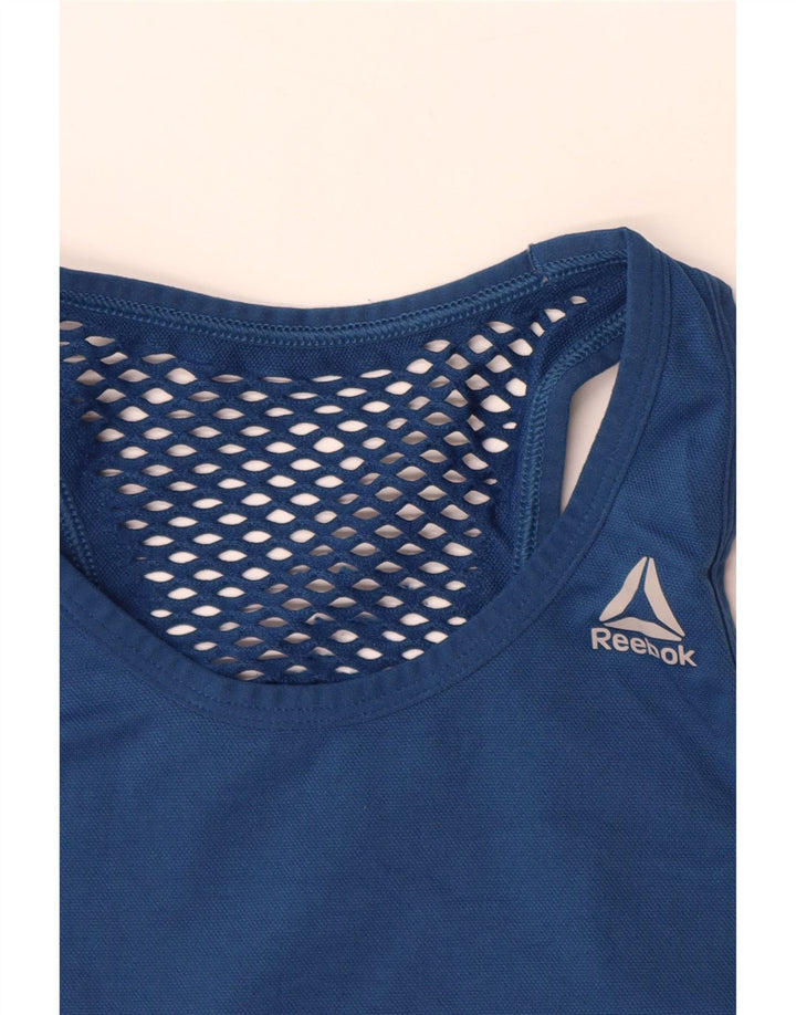REEBOK feminino Les Mills Graphic Vest Top Reino Unido 8 pequeno azul marinho