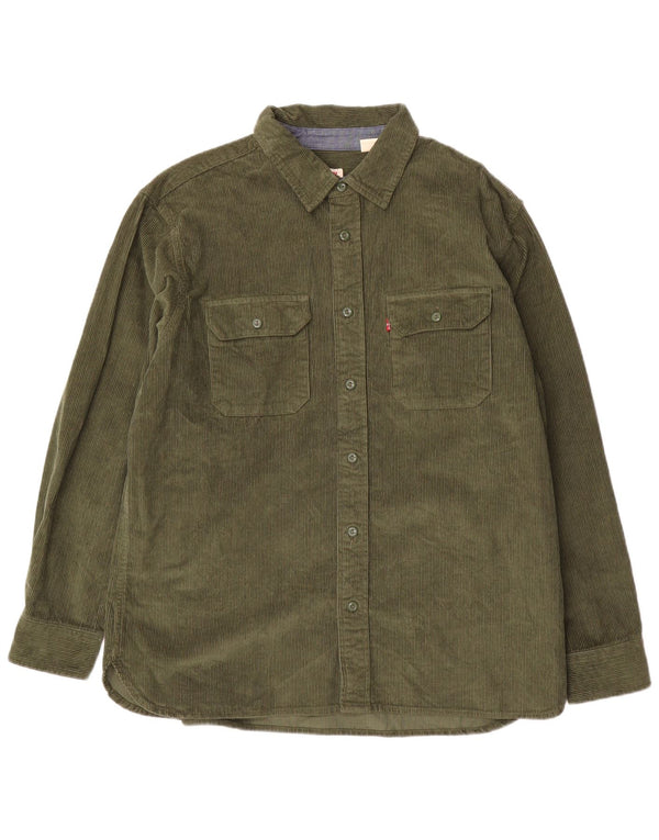 Camisa masculina de veludo cotelê Levi's relaxada grande algodão verde