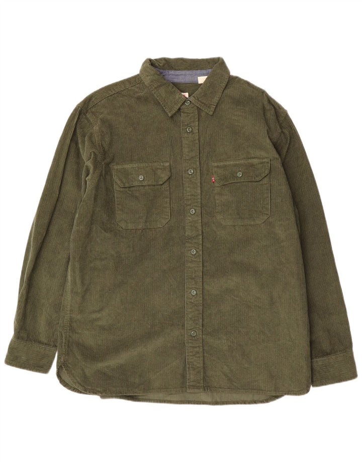 Camisa masculina de veludo cotelê Levi's relaxada grande algodão verde