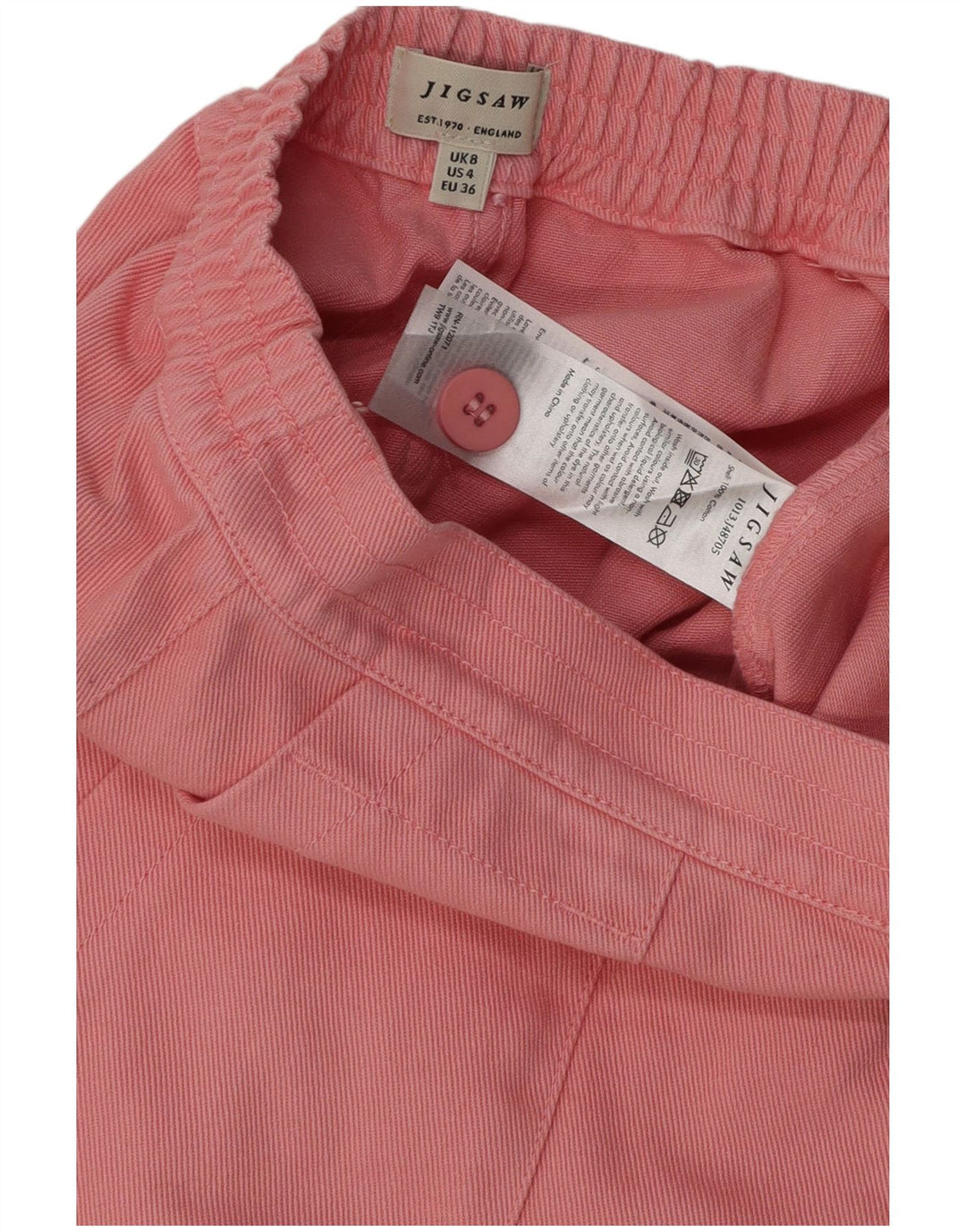 Shorts feminino casual de cintura alta JIGSAW Reino Unido 8 pequeno W28 algodão rosa