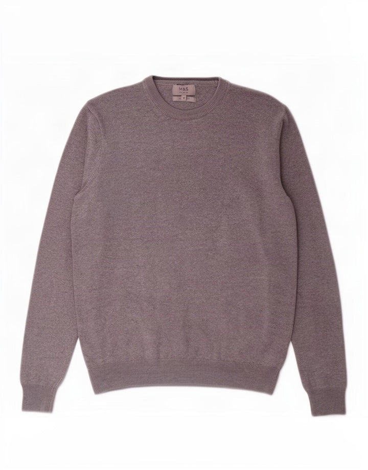 Suéter masculino Marks & Spencer com gola redonda e algodão cinza médio