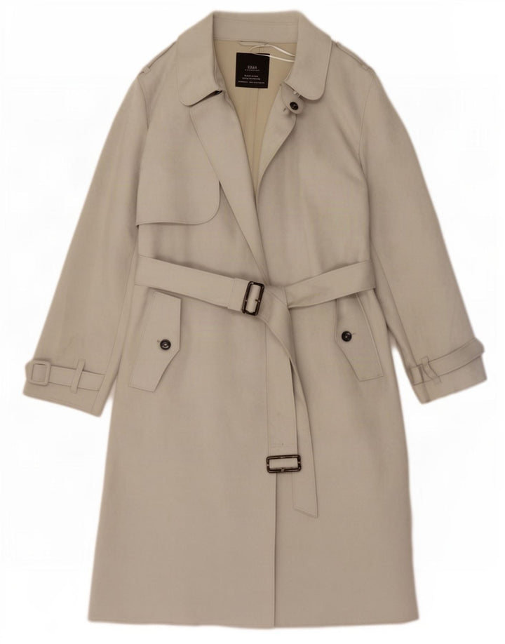 Zara Womens Trench Coat UK 10 Pequeno Poliéster Cinza