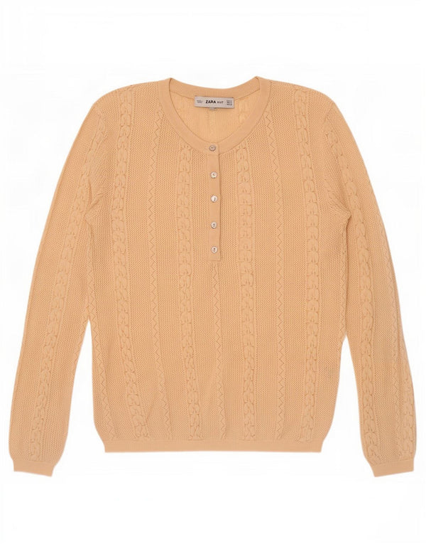 Suéter feminino Zara com gola redonda e botão UK 12 bege médio