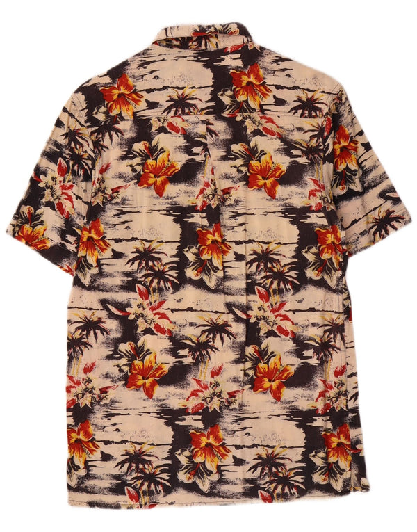 Camisa vintage masculina de manga curta 12-13 anos grande bege floral havaiano