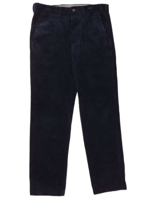 Calça masculina reta de veludo cotelê Marks & Spencer W32 L30 algodão azul marinho