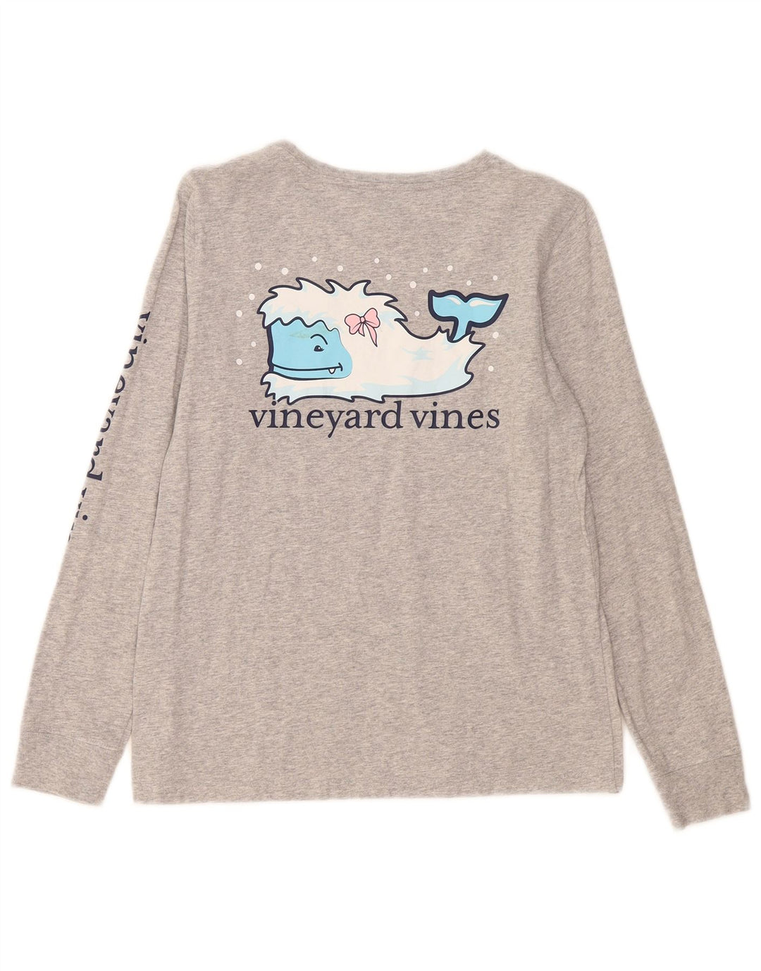 Top gráfico feminino Vineyard Vines manga comprida Reino Unido 10 pequeno cinza manchado