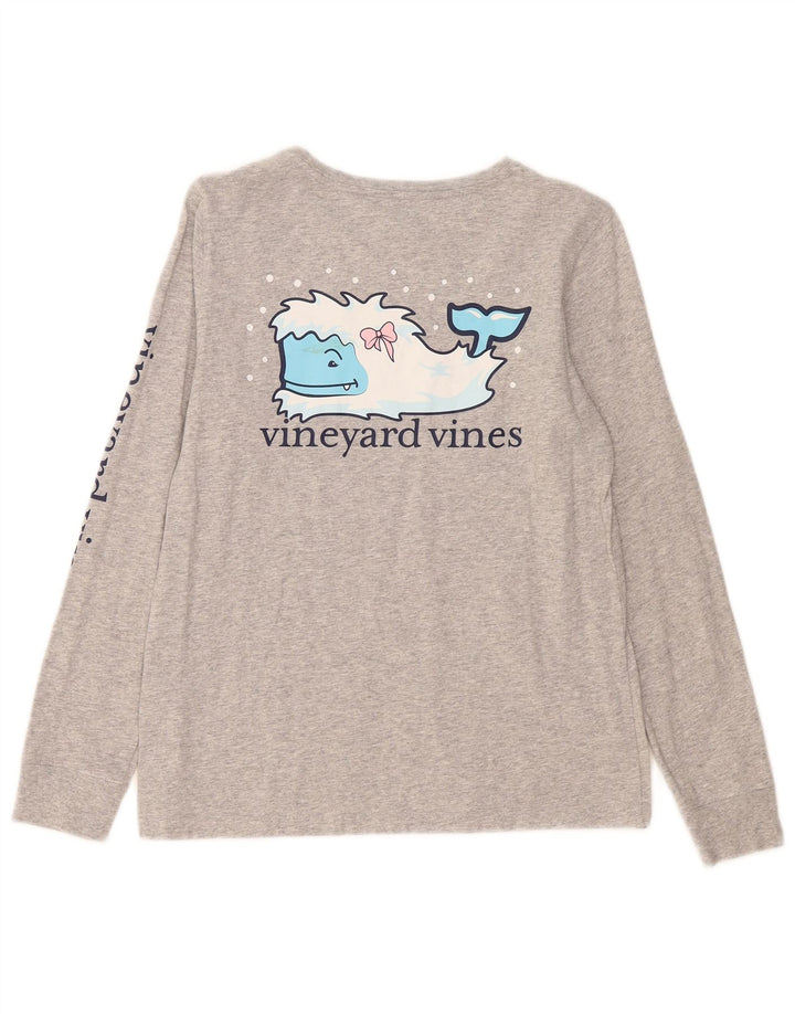 Top gráfico feminino Vineyard Vines manga comprida Reino Unido 10 pequeno cinza manchado