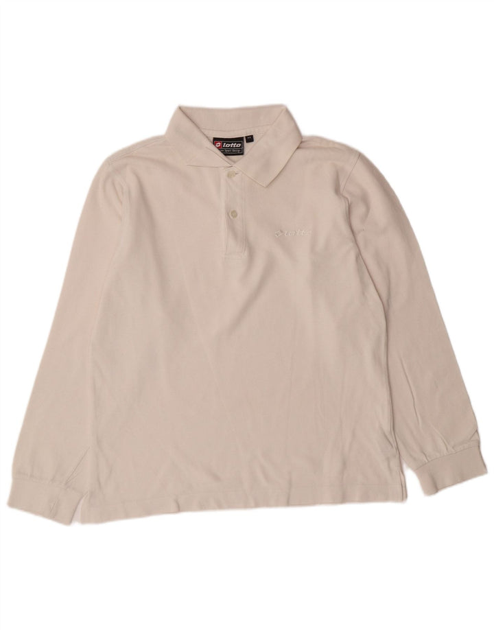 Camisa polo masculina de manga comprida LOTTO de algodão branco médio