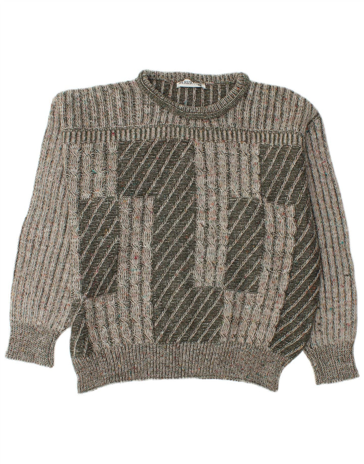 Suéter vintage masculino com gola redonda IT 48 acrílico verde médio