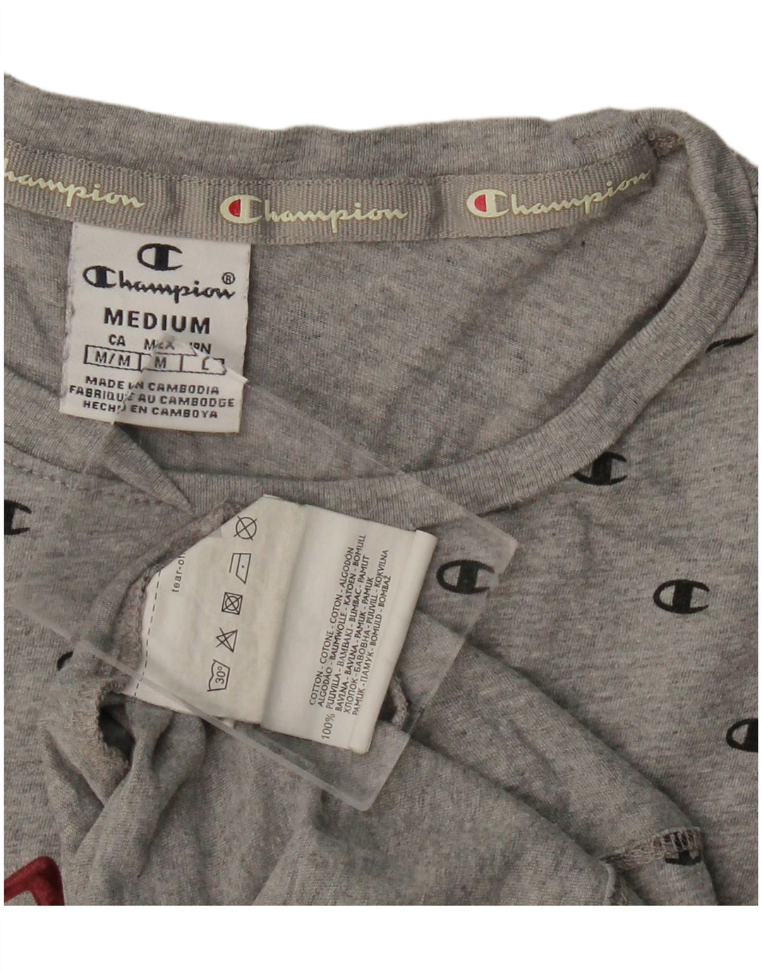 Camiseta feminina com estampa CHAMPION UK 12 algodão cinza médio