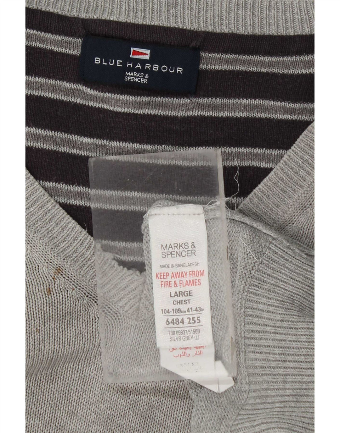 Suéter masculino Marks & Spencer Blue Harbor com decote em V, grande algodão cinza