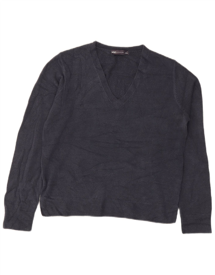 Suéter feminino Marks & Spencer com decote em V Reino Unido 12 médio azul marinho