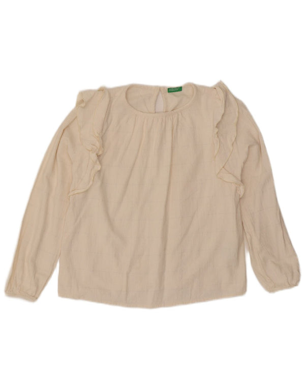 Blusa feminina Benetton com babados na frente 11-12 anos 2XL xadrez branco